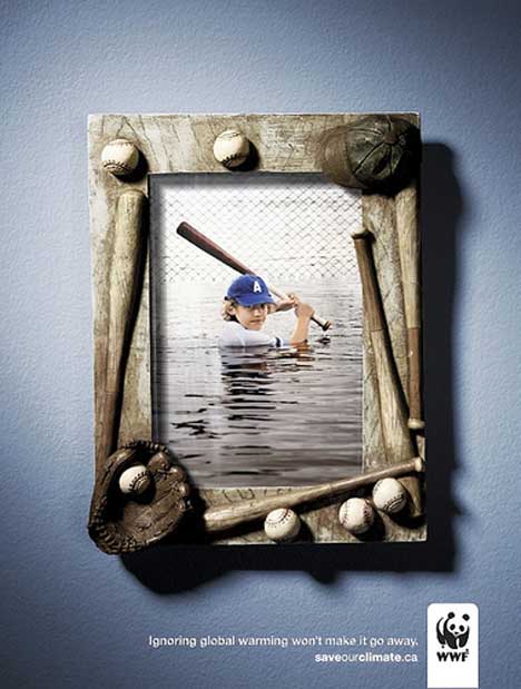 Baseball print ad for WWF Climate Change campaign