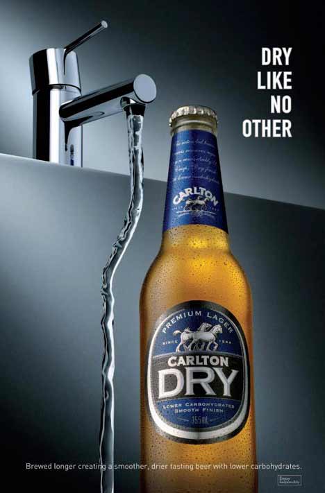 Water from tap repelled by Carlton Dry beer