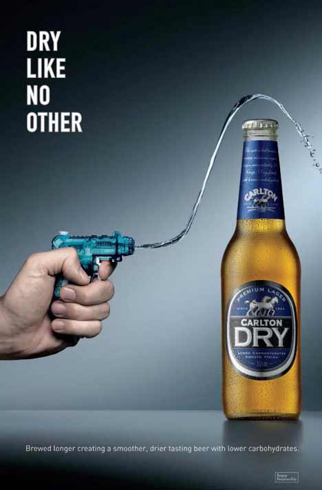 Water from water pistol repelled by Carlton Dry beer