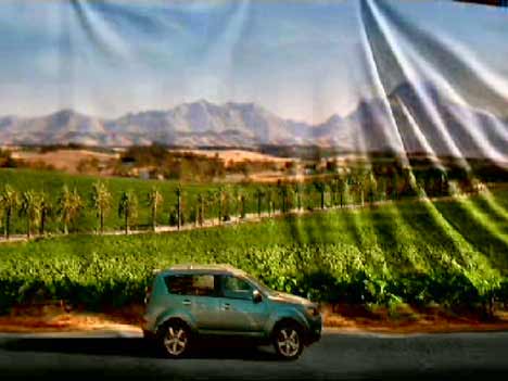 Mitsubishi Outlander in front of a vineyard turned into a canvas