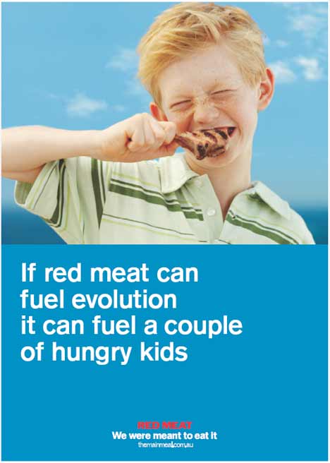 Boy eats red meat in Australia