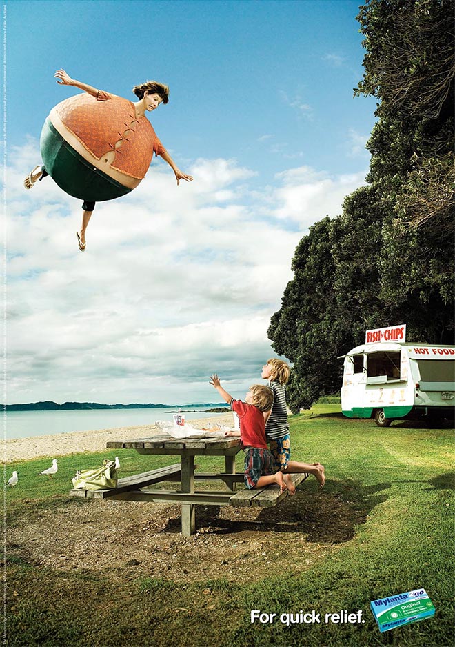 Woman bloated at picnic