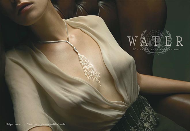 Woman wearing water necklace