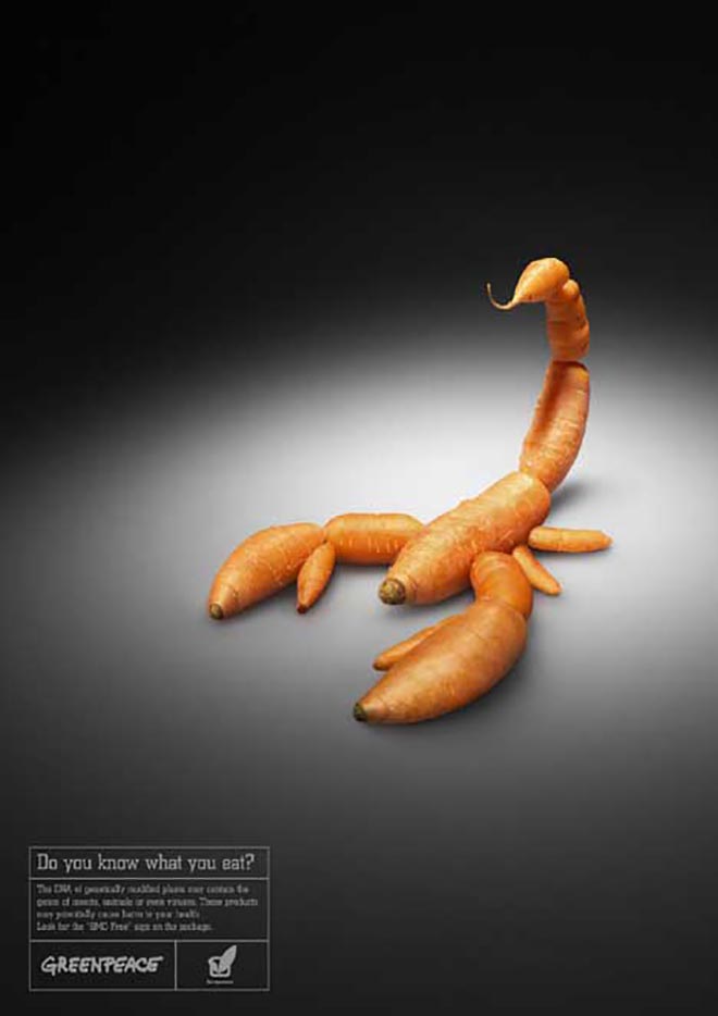 Scorpion of carrots in Greenpeace  print advertisement