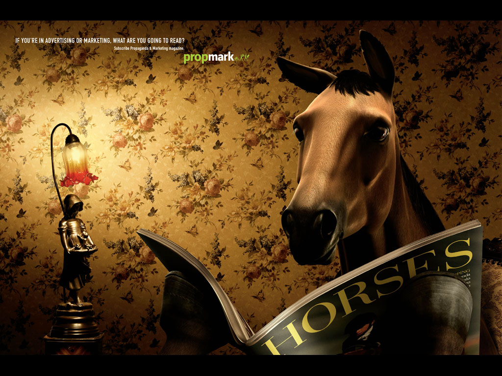 Horse reads horse magazine in PropMark advertisement