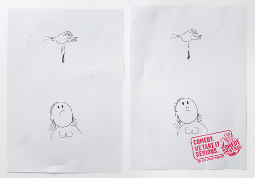 Bird dropping in MTV Comedy Central print advertisement