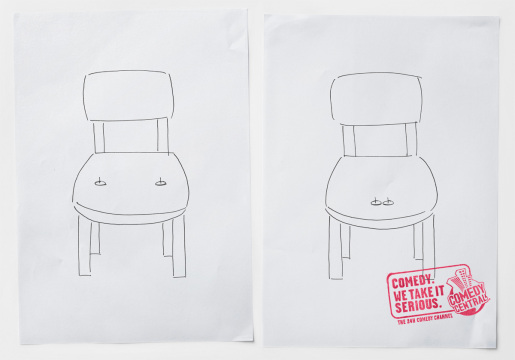 Chair tacks in MTV Comedy Central print advertisement