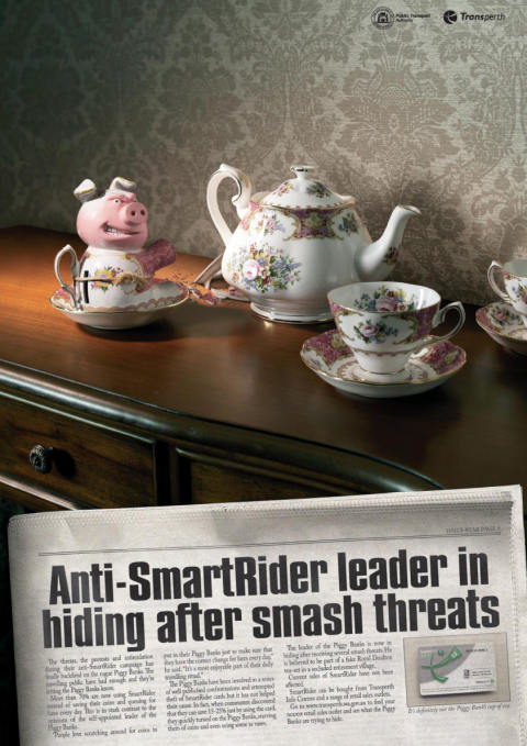 SmartRider print advertisement with hiding piggybanks