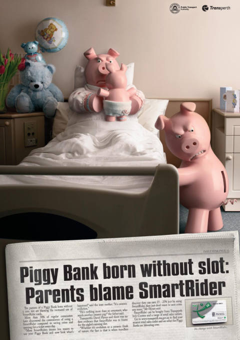 SmartRider print advertisement with slotless piggybank piglet