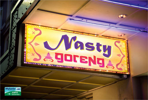 Nasty Goreng sign in Mylanta print advertisement