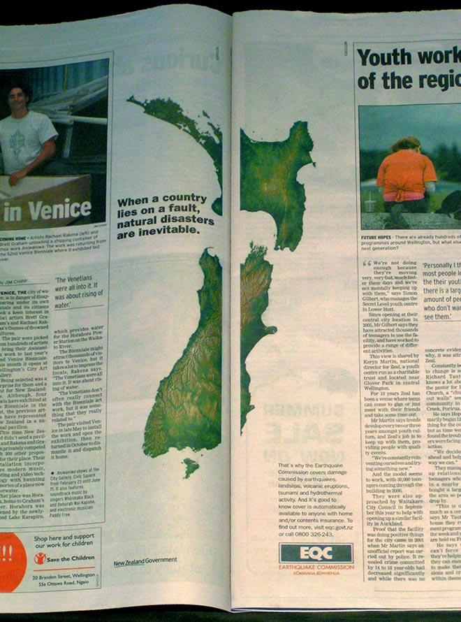 Earthquake faultline in NZ EQC press advertisement