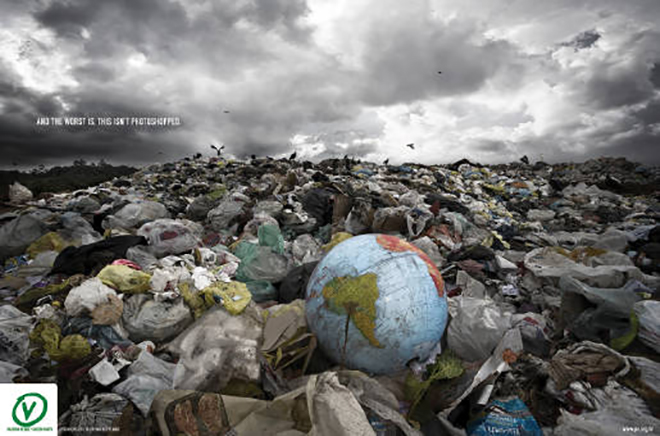 Globe in dump in Green Party recyle ad