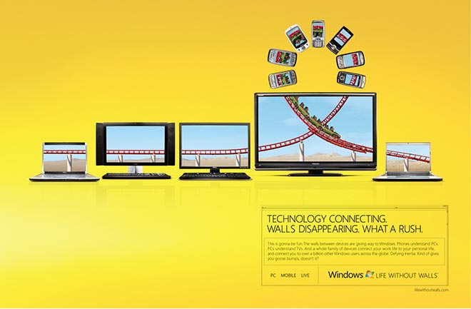 Windows vs Walls Rollercoaster print ad